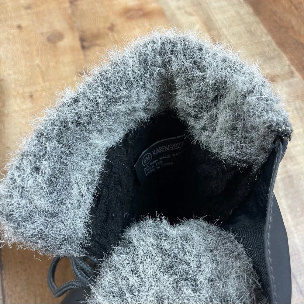 Totes Women's Size 6 Faux Fur Quilted Winter Snow Boots Lace Up Zipper Lined
